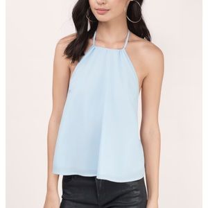 NWOT Tobi Light Blue Halter Backless Crop Top